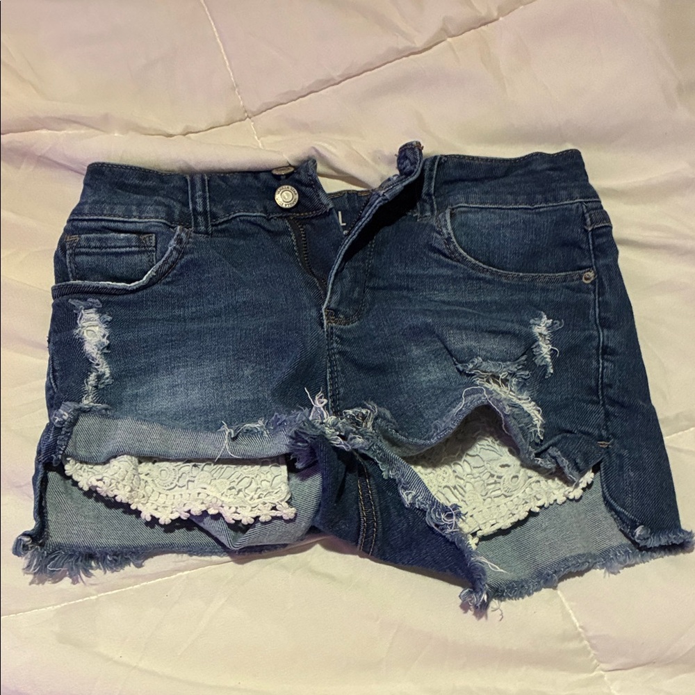 Vanilla Star Dark Blue Jean Shorts with Lace